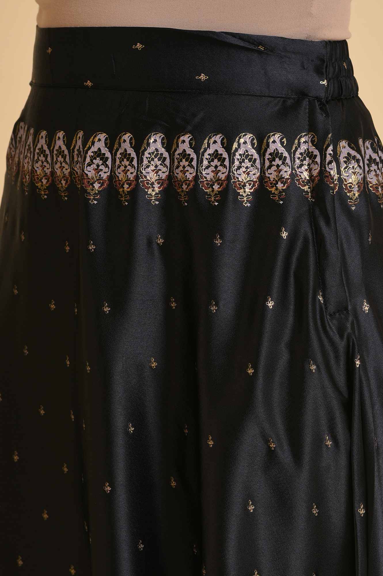 Black Satin Embellished Top With Skirt And Dupatta