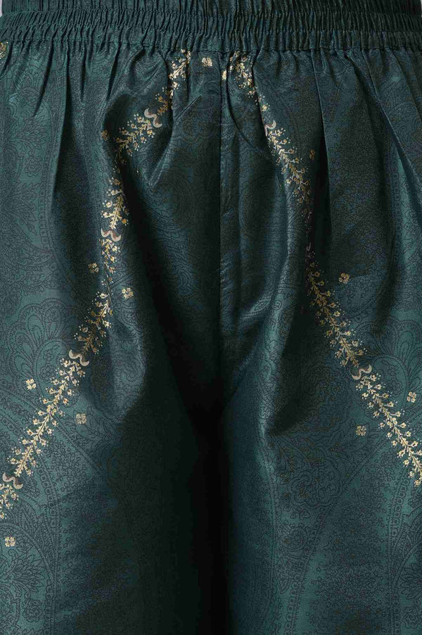 Maroon Velvet Sequined Kurta With Green Parallel Pants And Dupatta