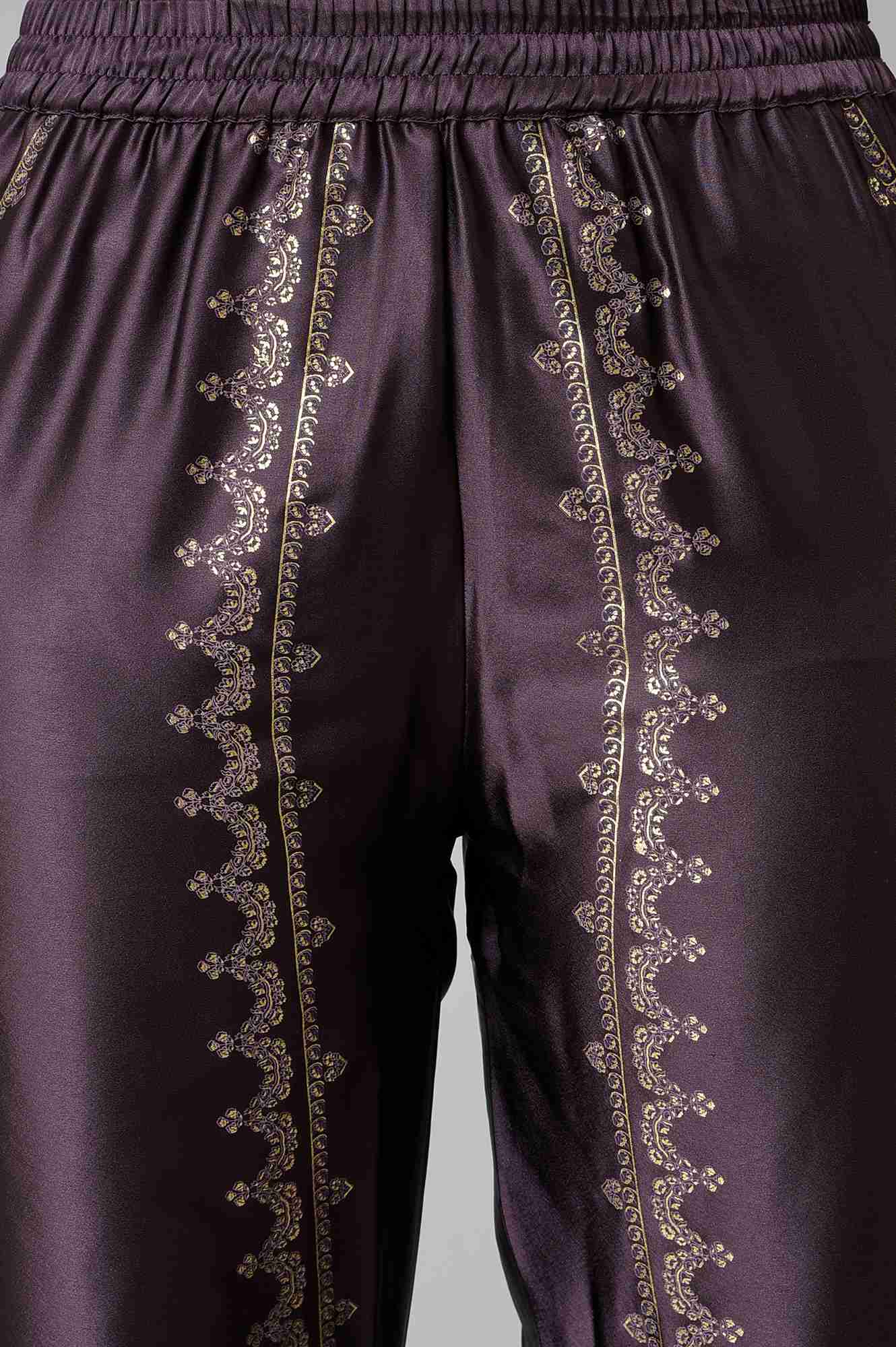 Peach Embroidered kurta With Purple Parallel Pants And Dupatta