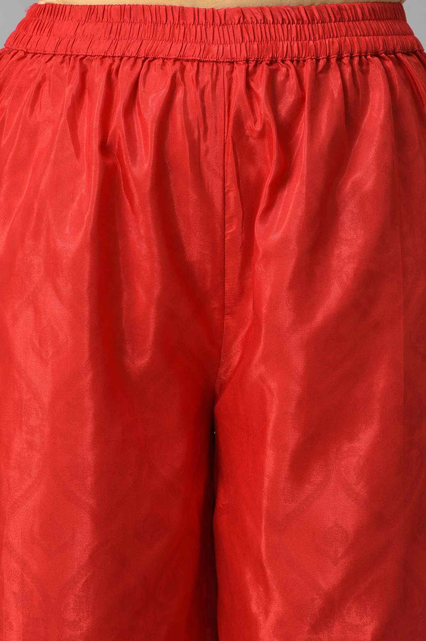 Purple Japanese Satin Short kurta With Red Parallel Pants And Dupatta