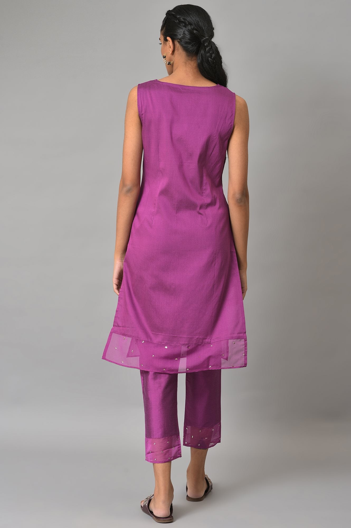 Pink Jacquard Jacket, Purple kurta &amp; Pant Suit Set