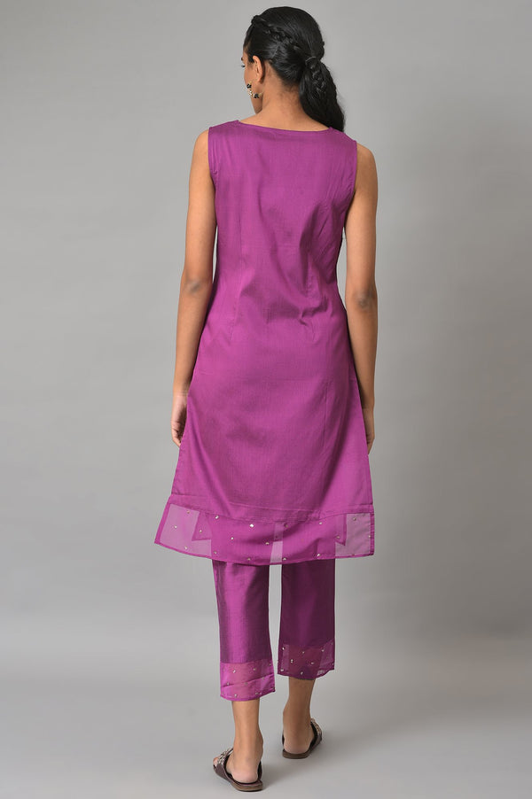 Pink Jacquard Jacket, Purple kurta & Pant Suit Set