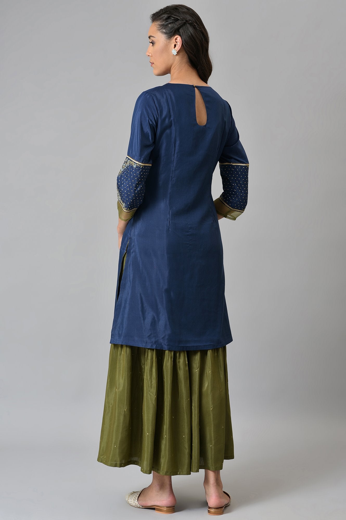 Royal Blue Embroidered kurta With Olive Green Sharara And Dupatta