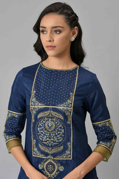 Royal Blue Embroidered kurta With Olive Green Sharara And Dupatta