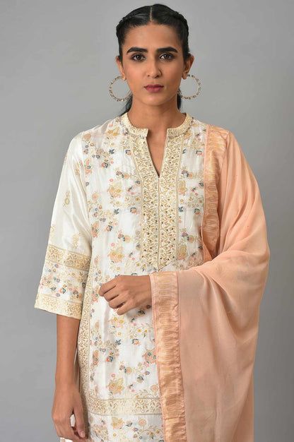 Ecru Short kurta And Pink Sharara With Dupatta Festive Set