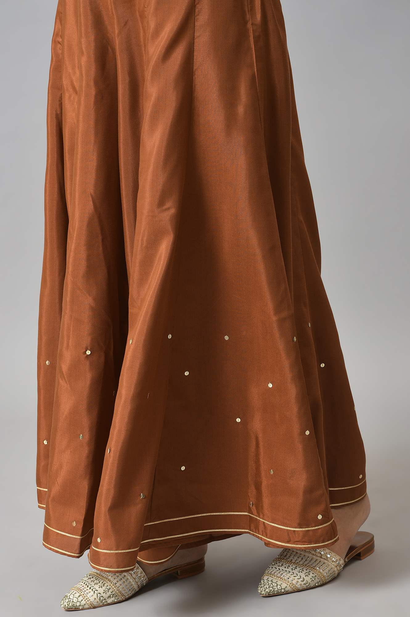 Mustard Embroidered kurta In Round Neck With Sharara And Dupatta Set