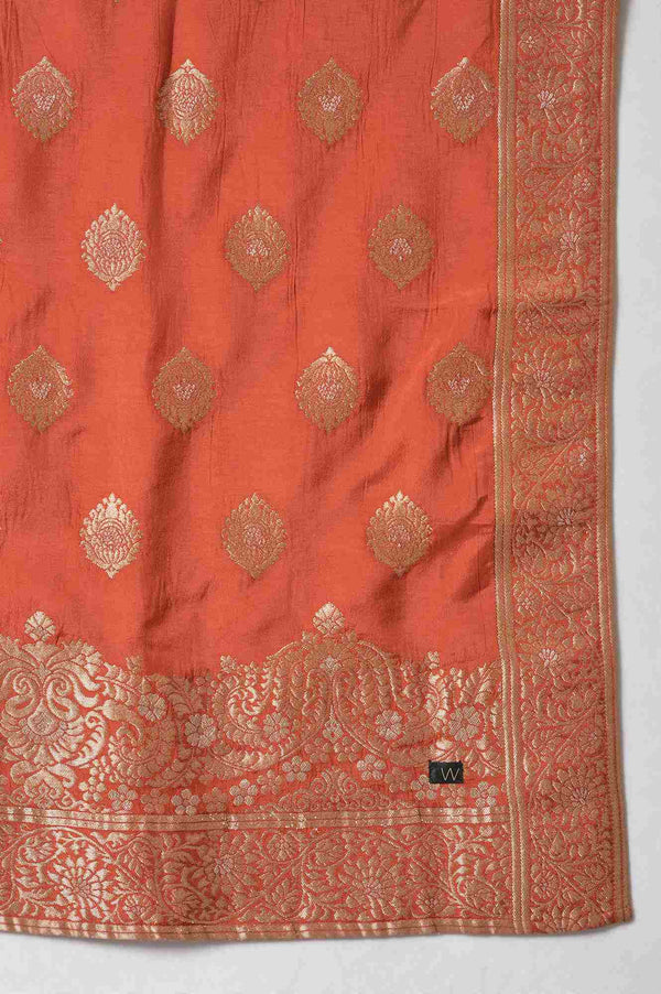Purple Floral Print kurta With Orange Parallel Pants And Dupatta