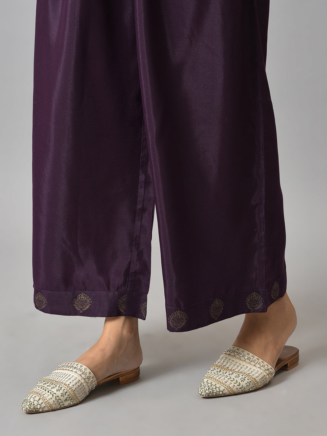 Dark Green Round Neck kurta With Purple Pants And Dupatta