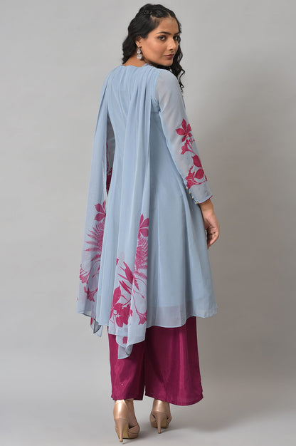 Light Blue Anarkali kurta With Pants And Predrape