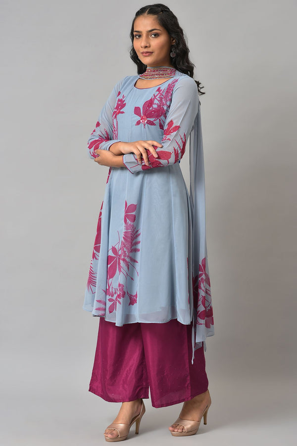 Light Blue Anarkali kurta With Pants And Predrape
