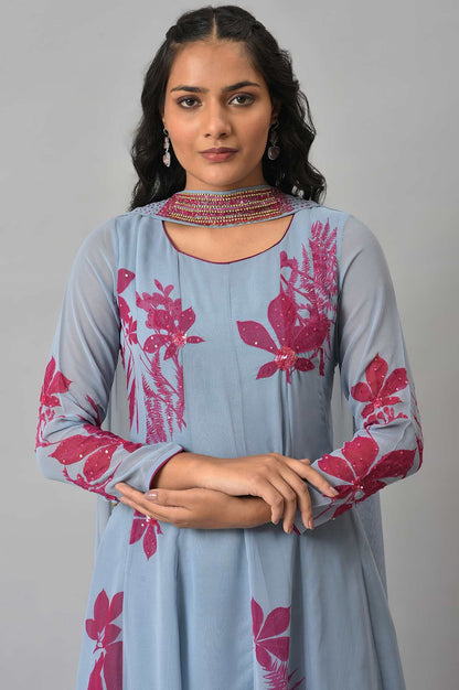 Light Blue Anarkali kurta With Pants And Predrape