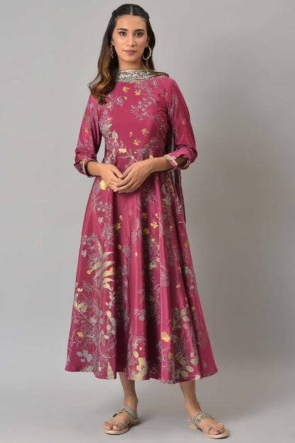 Purple French Crepe Long Dress With Dupatta