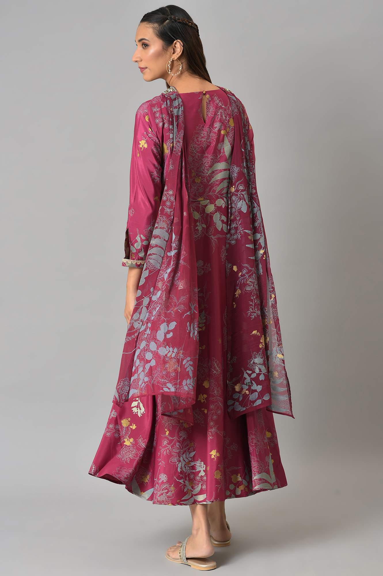 Purple French Crepe Long Dress With Dupatta