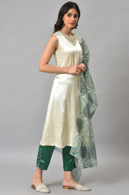 Ecru Sleeveless Ethnic kurta Set