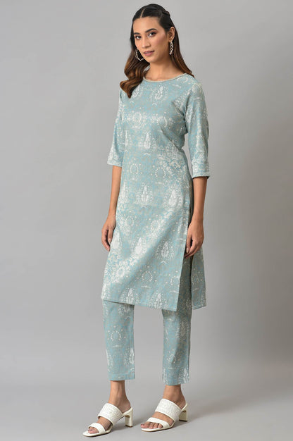 Light Blue Jacquard kurta And Pants Co-Ord Set