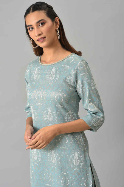 Light Blue Jacquard kurta And Pants Co-Ord Set