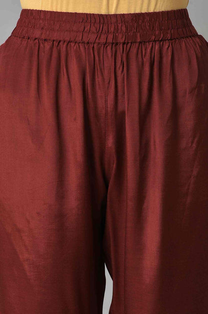 Dark Red Embroidered Kurta, Pants And Organza Dupatta