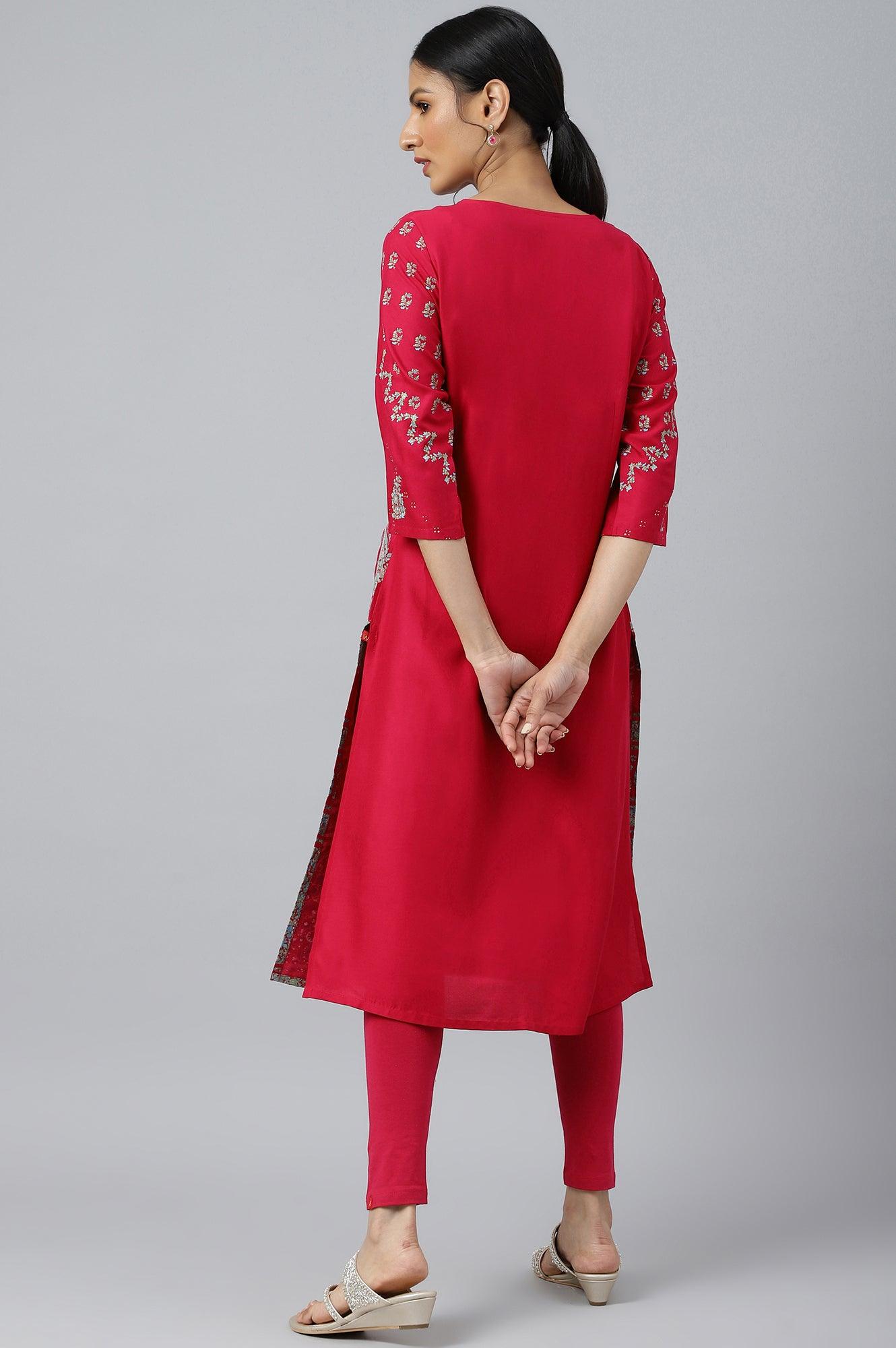 Pink Placement Print Rayon kurta - wforwoman