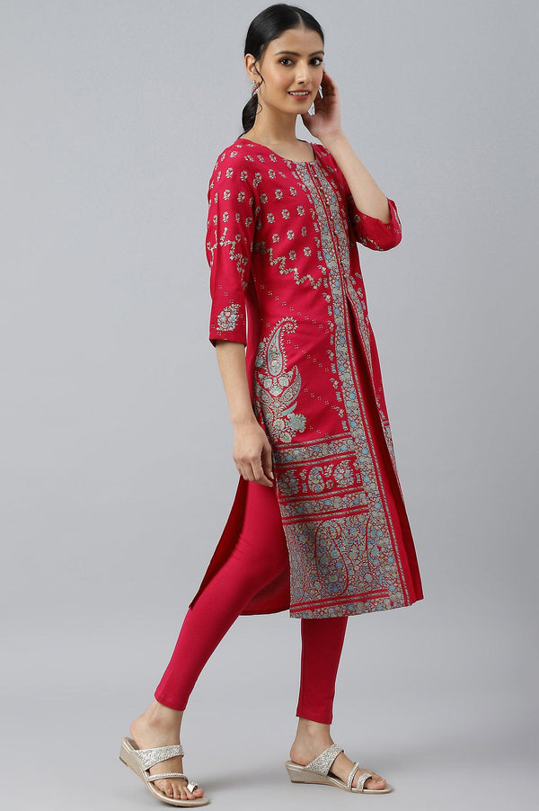 Pink Placement Print Rayon kurta