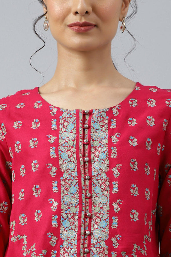 Pink Placement Print Rayon kurta