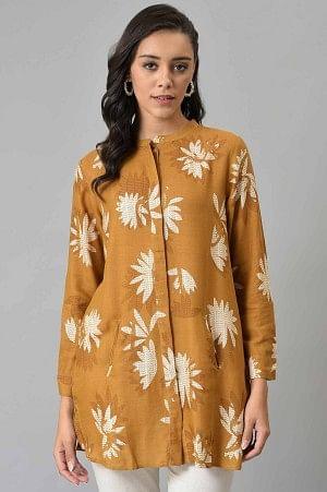 Mustard Floral Print Top - wforwoman