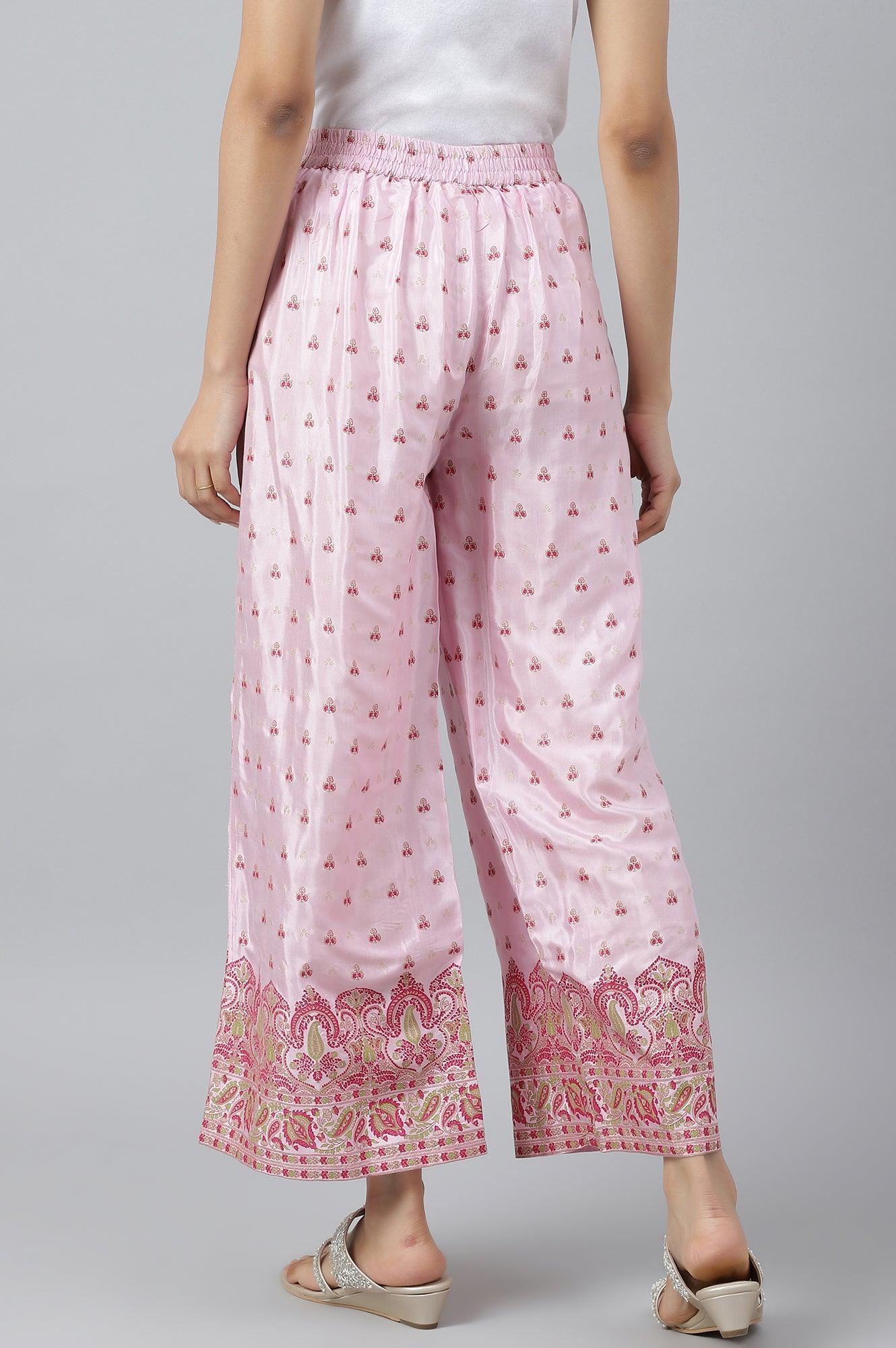 Buy Light Pink Shantung Printed Parallel Pants @ 1499 | W