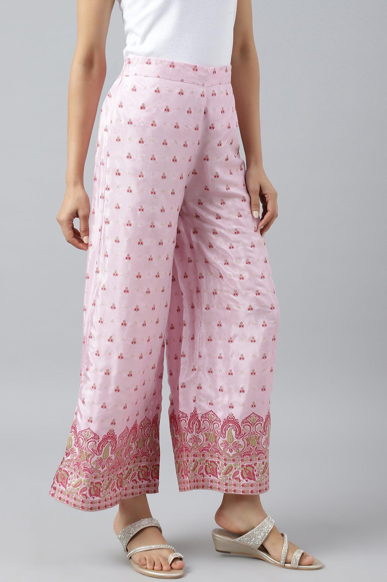 Buy Light Pink Shantung Printed Parallel Pants @ 1499 | W
