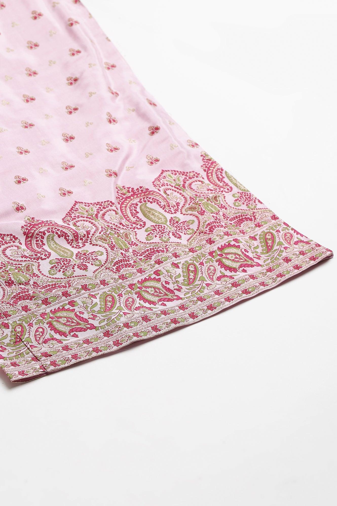 Light Pink Shantung Printed Parallel Pants - wforwoman