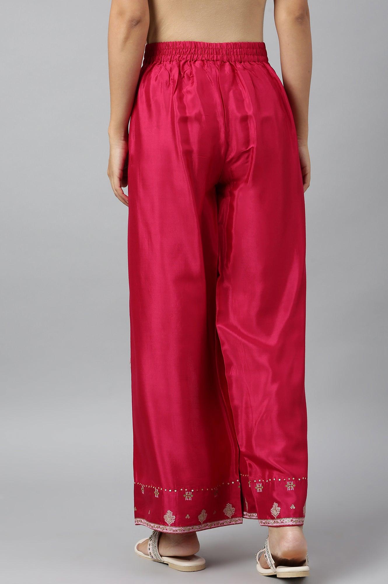Dark Pink Shantung Straight Parallel Pants - wforwoman