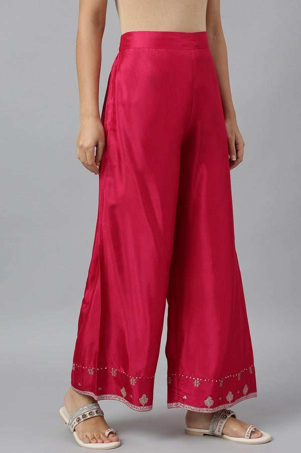 Dark Pink Shantung Straight Parallel Pants