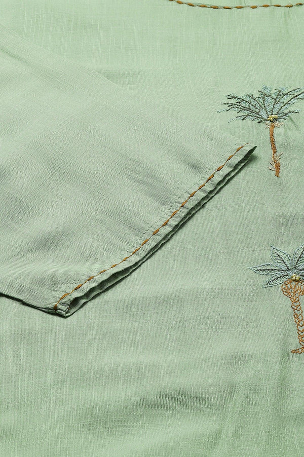 Light Green Plus Size Embroidered kurta With Printed Parallel Pants And Dupatta