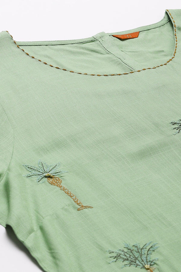 Light Green Plus Size Embroidered kurta With Printed Parallel Pants And Dupatta