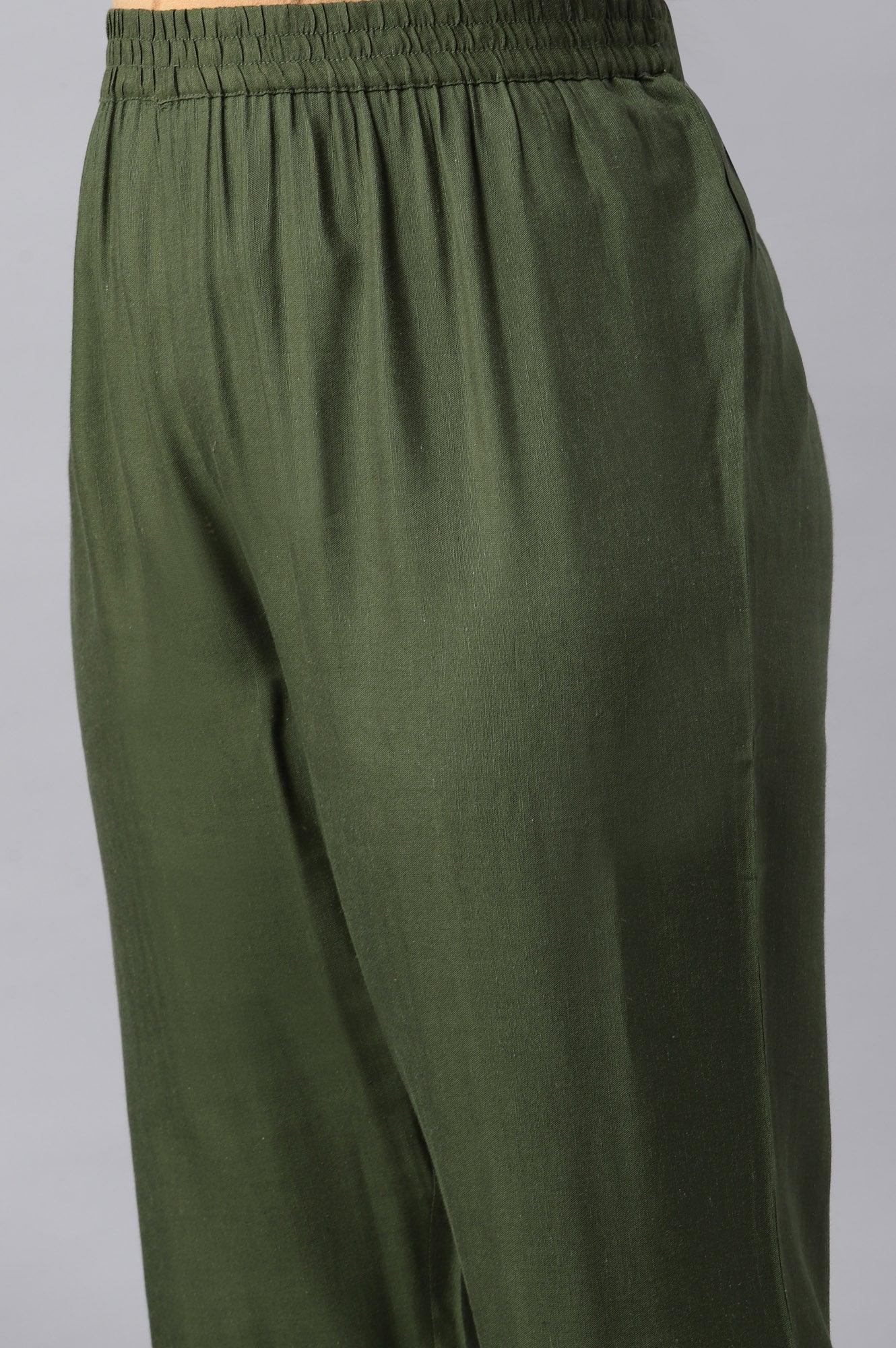 Dark Green Plus Size Landscape Print kurta With Pants - wforwoman