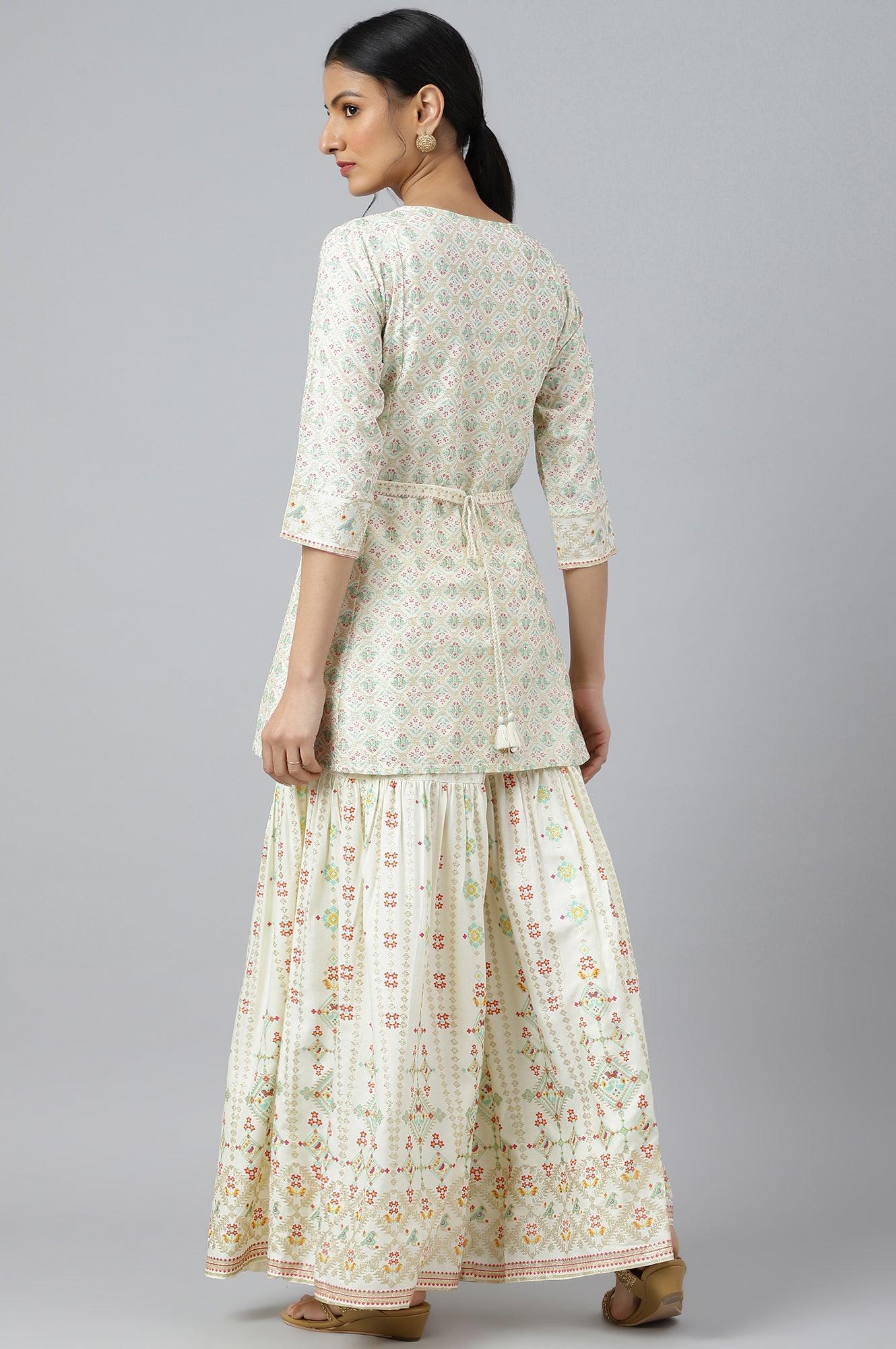 Ecru Festive Short kurta And Sharara Set - wforwoman