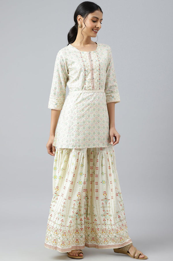 Ecru Festive Short kurta And Sharara Set