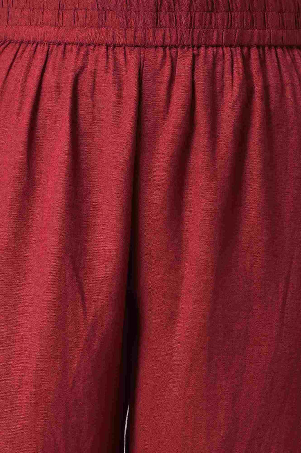 Dark Red Ikkat Print Front Pleat kurta with Straight Pants Co-ord Set
