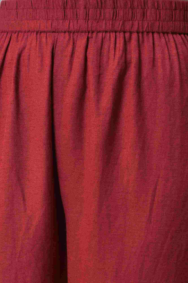 Dark Red Ikkat Print Front Pleat kurta with Straight Pants Co-ord Set