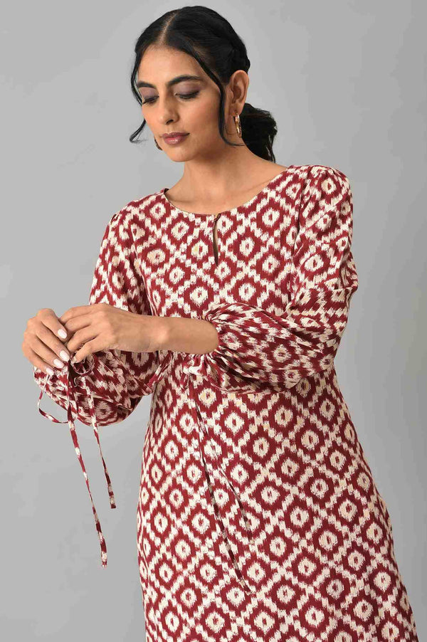 Dark Red Ikkat Print kurta with Slim Pants Co-ord Set