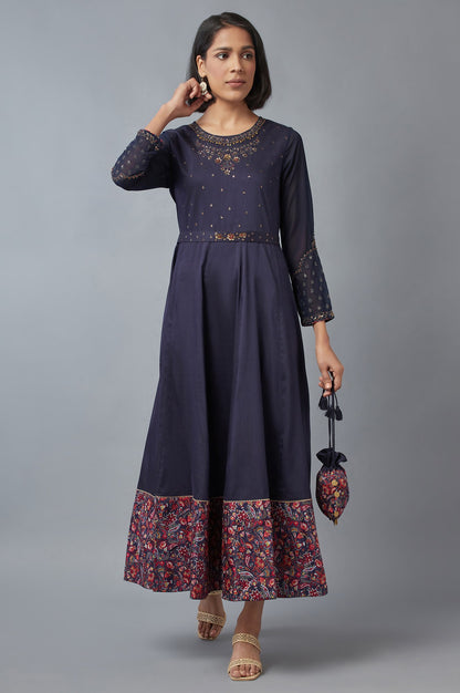 Navy Blue Embroidered Dress