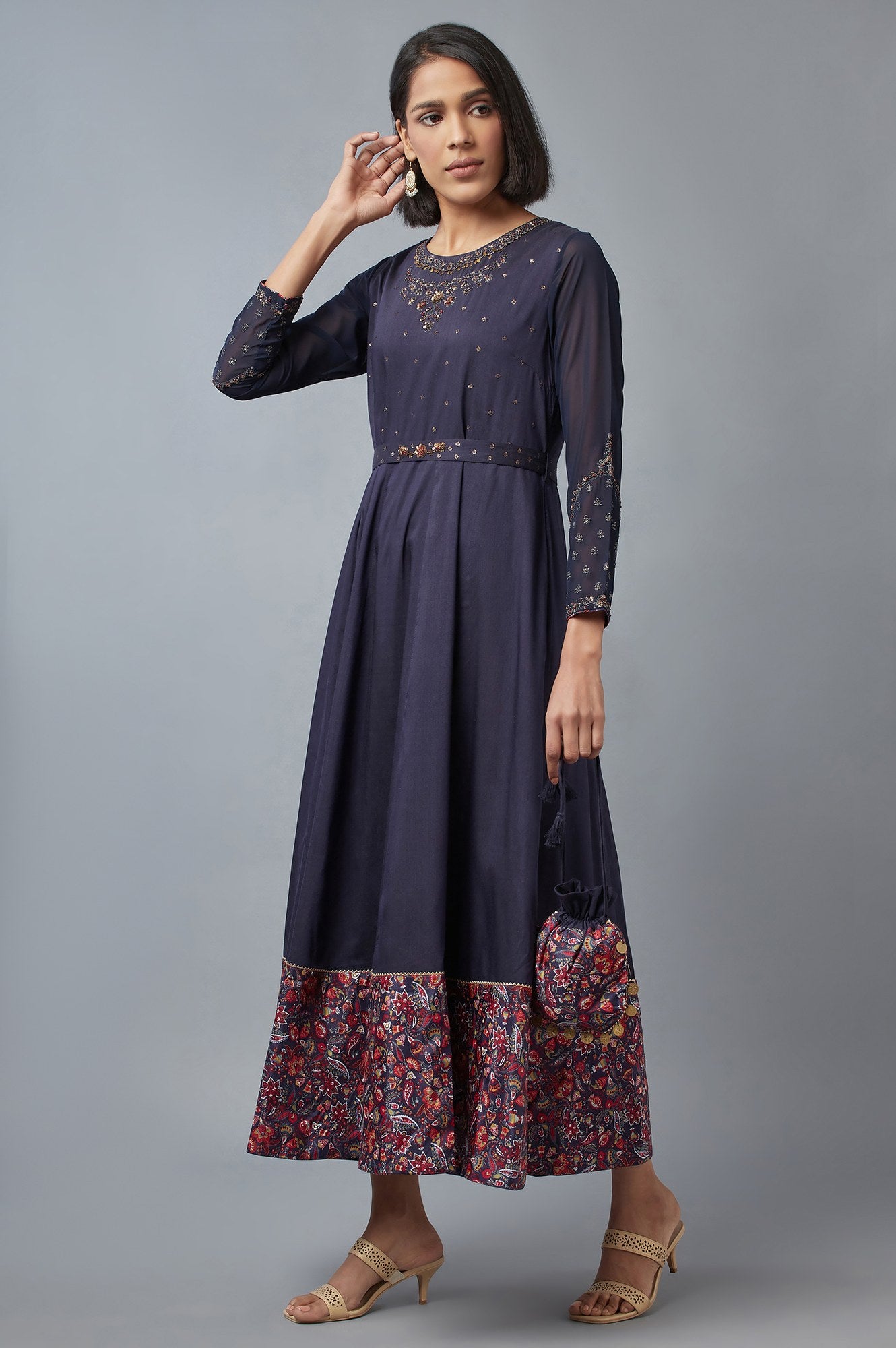 Navy Blue Embroidered Dress