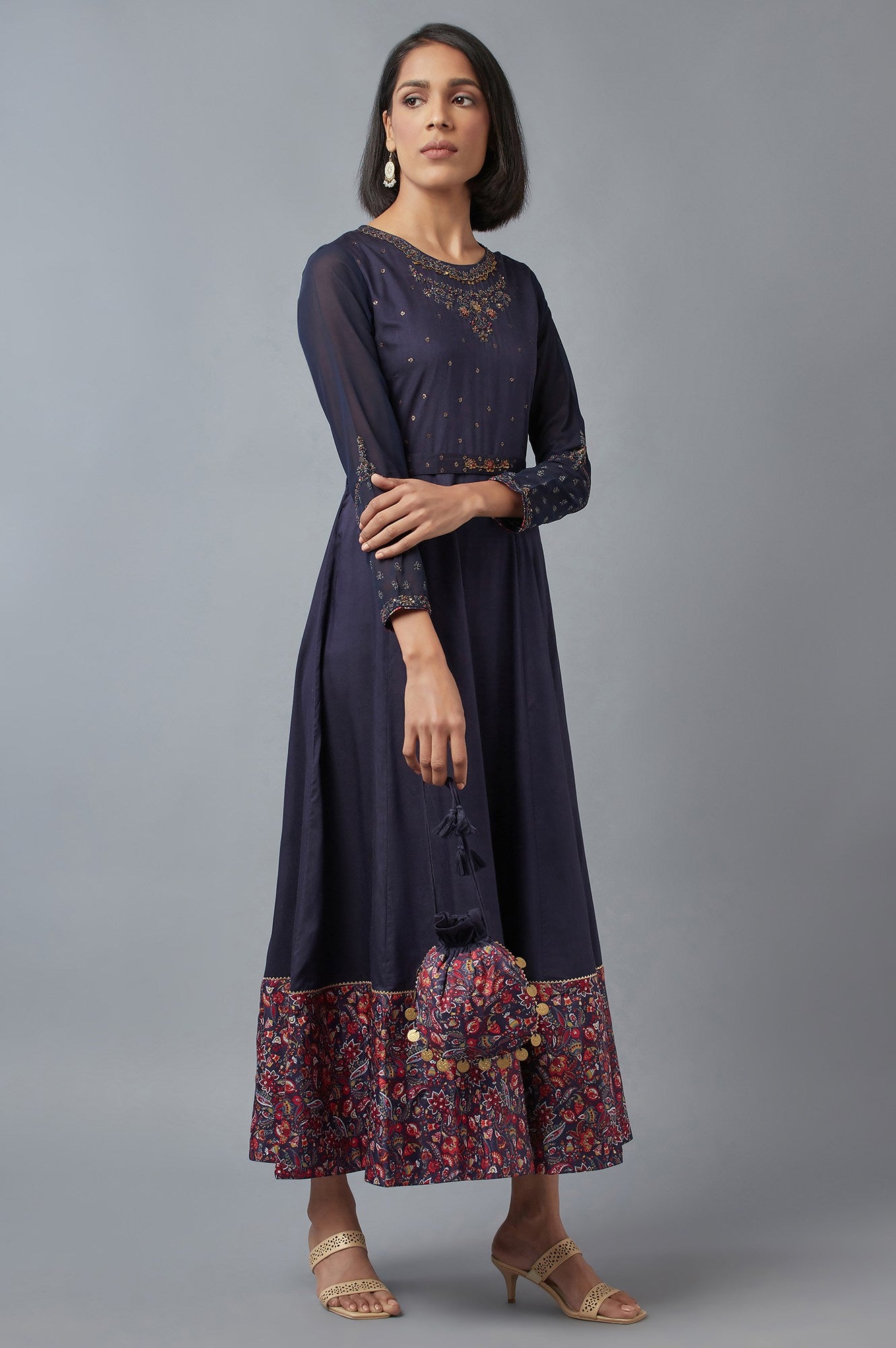 Navy Blue Embroidered Dress