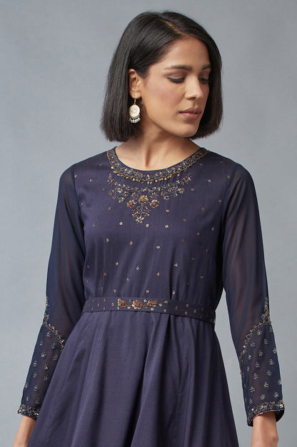 Navy Blue Embroidered Dress