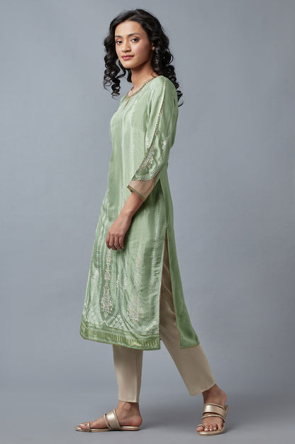 Light Green And Pink Festive kurta With Embroidery