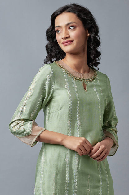 Light Green And Pink Festive kurta With Embroidery