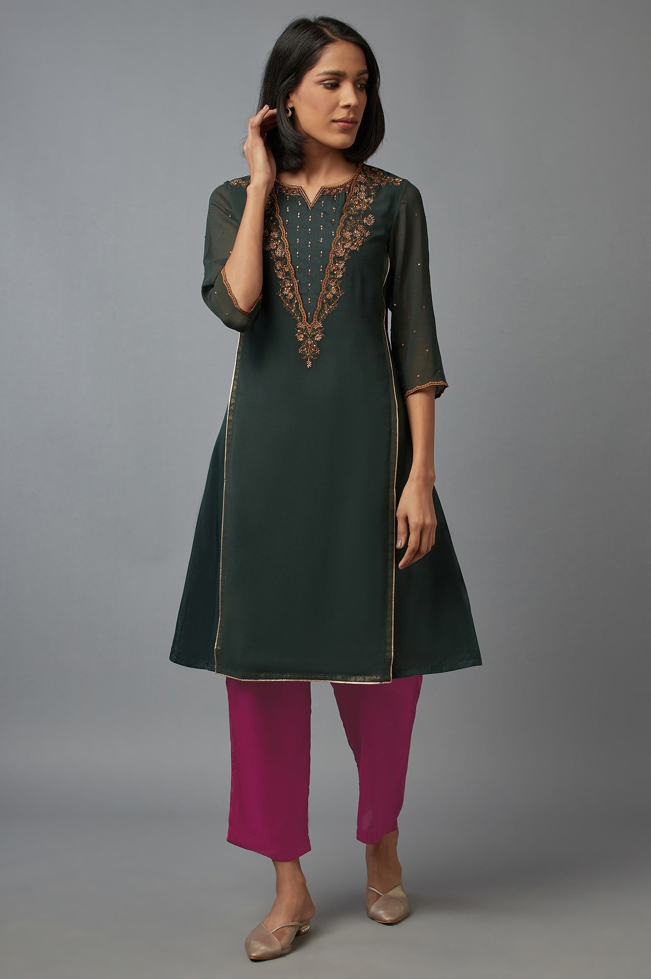 Bottle Green Mock Layer kurta