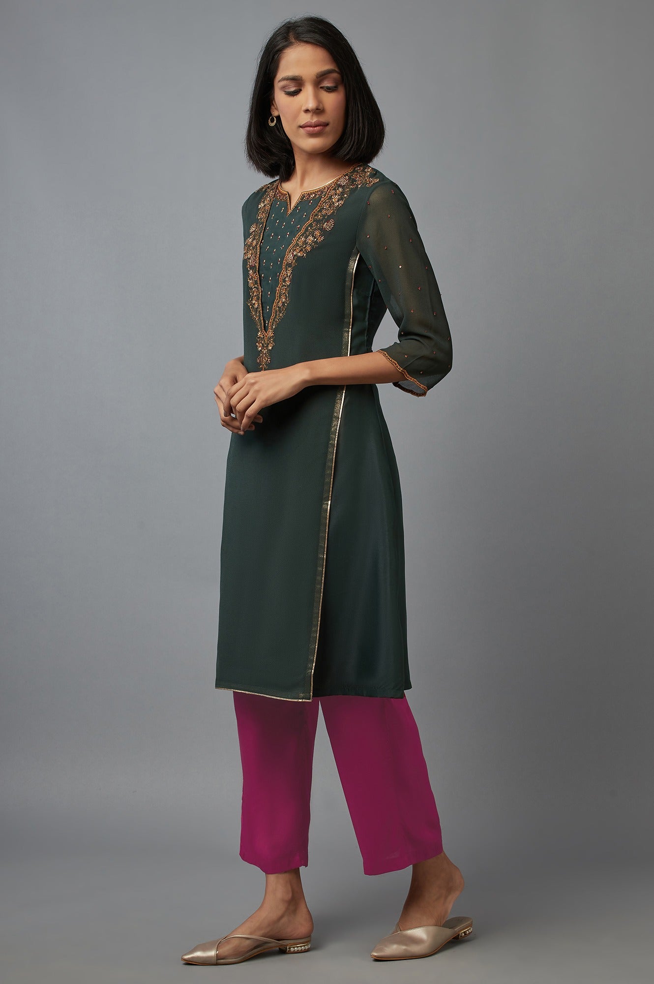 Bottle Green Mock Layer kurta