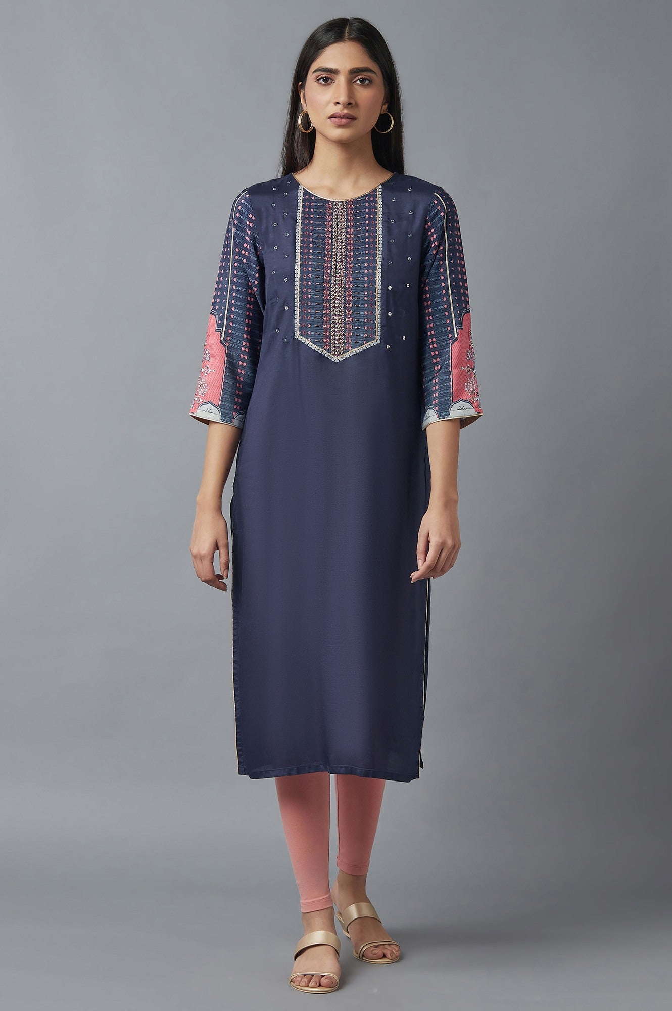 Navy Blue Floral Print kurta