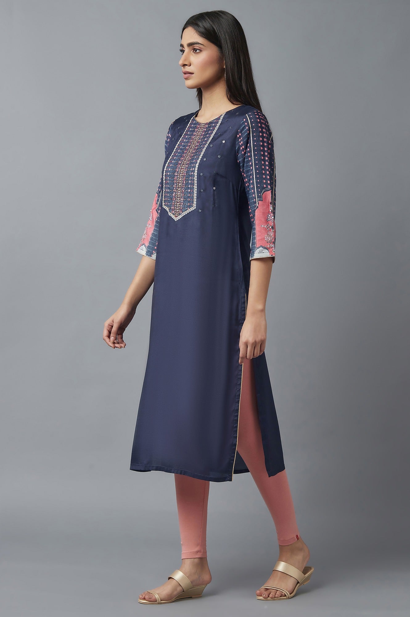 Navy Blue Floral Print kurta