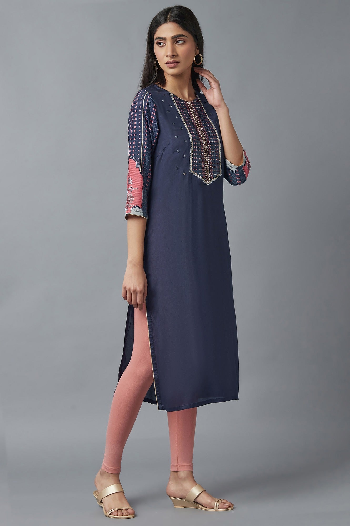 Navy Blue Floral Print kurta