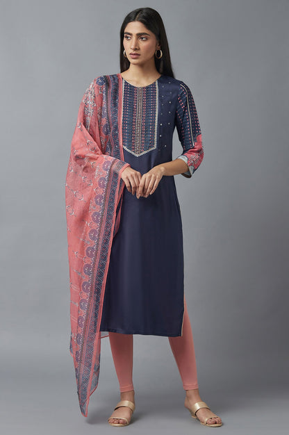 Navy Blue Floral Print kurta